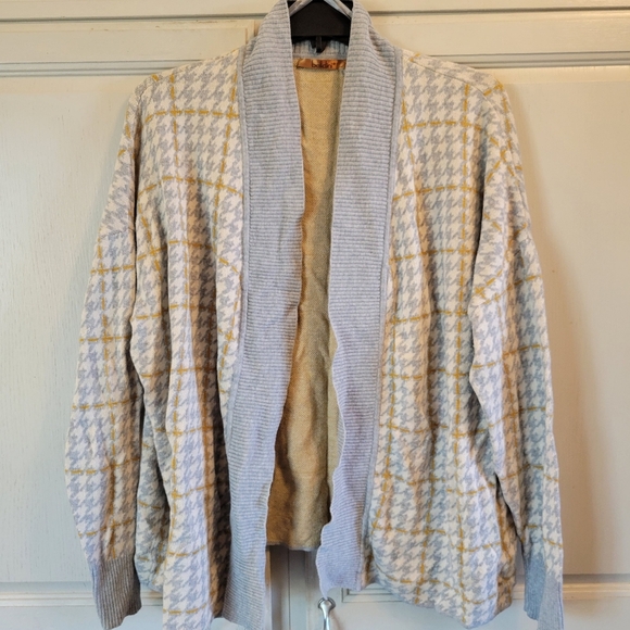 Belldini Gray Cream Gold Houndstooth Open Cardigan - Picture 1 of 5